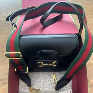 Gucci Horsebit Black Leather Crossbody Bag - Two Straps Included